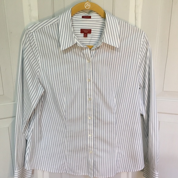 Talbots White and Blue Striped Button Down Cotton Shirt - Picture 1 of 12